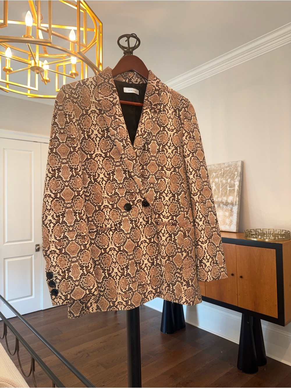 Anine Bing Brown Snake-Print Double-Breasted Blazer